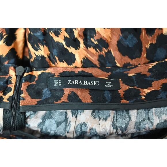 Zara Satin Leopard Cross Front Midi Skirt Size M Medium - Picture 3 of 3